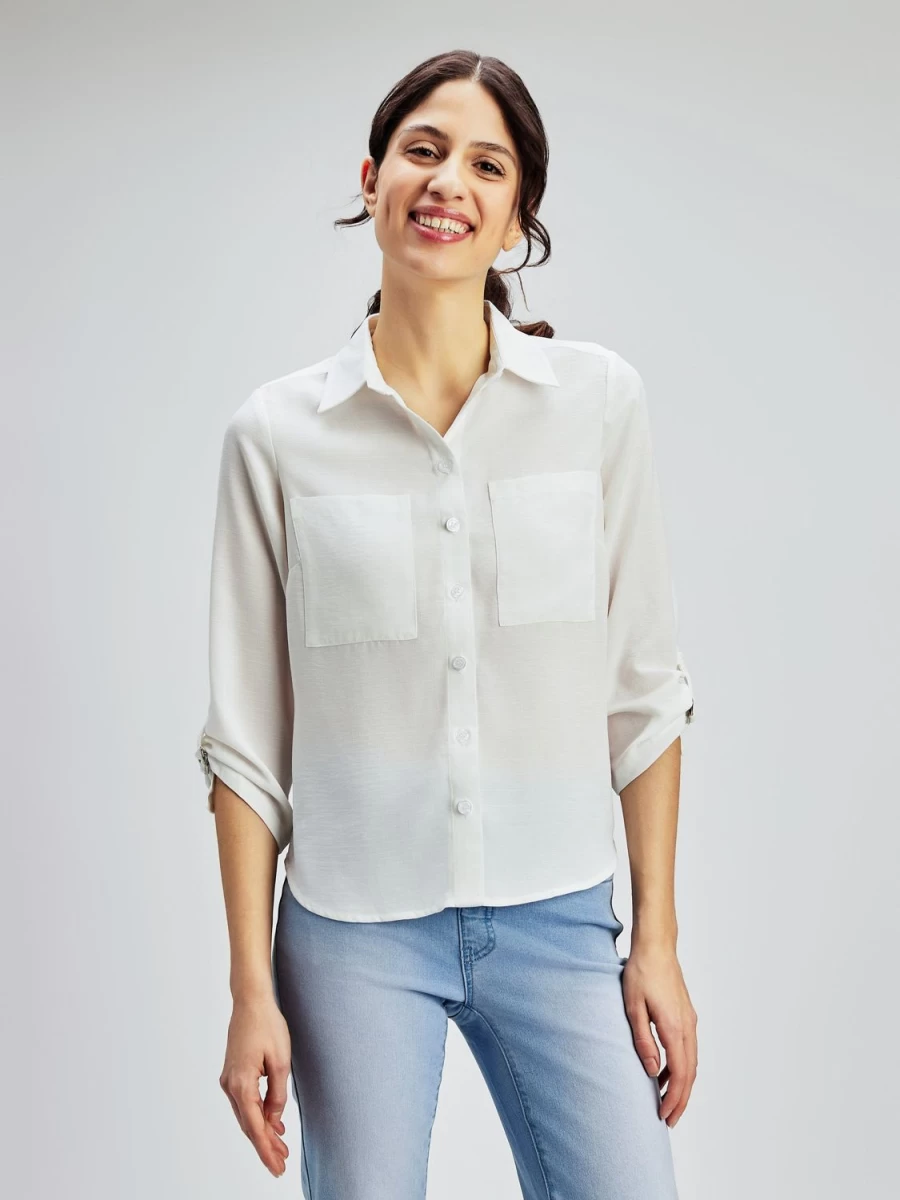 San Francisco Blouses | 3/4-Sleeve Semi-Fitted Tunic With Buttons